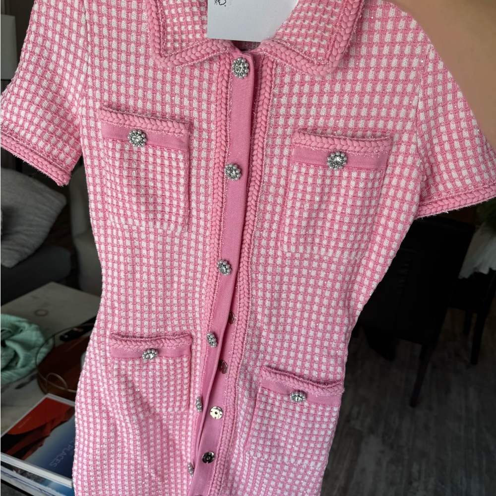 Self Portrait Pink Lurex mini dress. Tags on still
